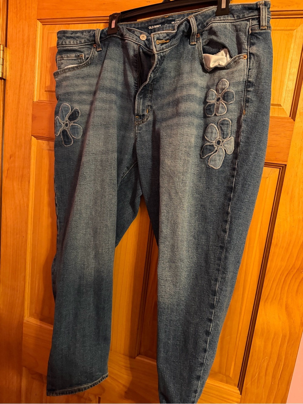 Old Navy Blue Denim Boyfriend Jeans with Floral Appliqué